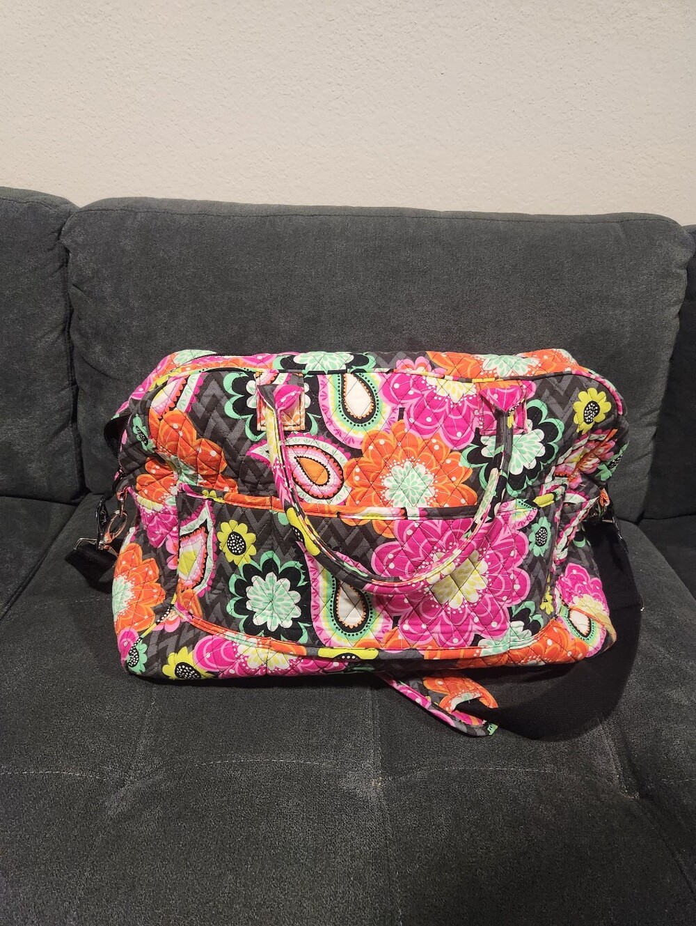 EUC Vera Bradley Ziggy Zinnia Pattern Large Weekender Travel Duffel Bag - Picture 8 of 12